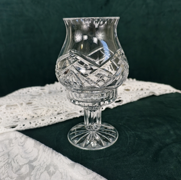 Vintage Clear Crystal Cut Glass Candle Holder Hurricane Lamp - Picture 1 of 8